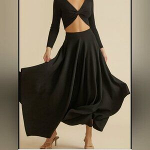 NWT MinkPink Revolve Knit Asymmetrical Midi Skirt Size S/M Black Stretch Elastic